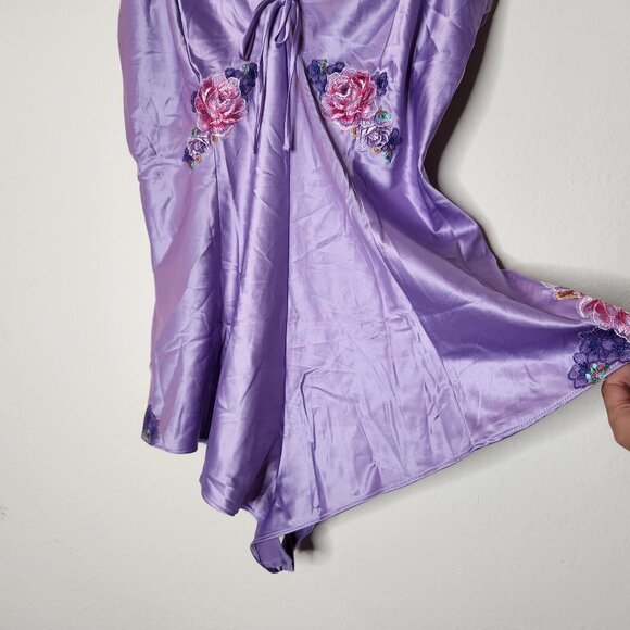 Victorias Secret Floral Embroidery Stretch Satin Romper Bodysuit Sexy Medium - Picture 5 of 10